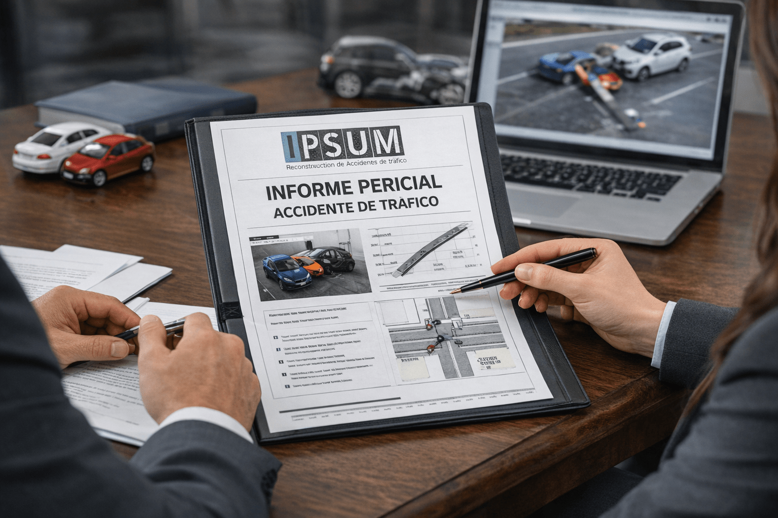 Perito y abogada analizando una reconstrucción